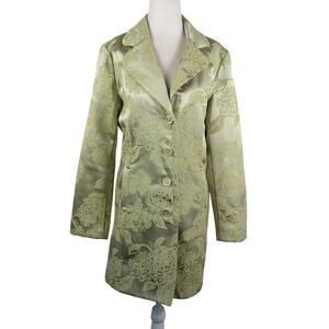 Vintage Y2K Forever 21 Light Green Floral Satin Jacquard Mid Length Jacket L
